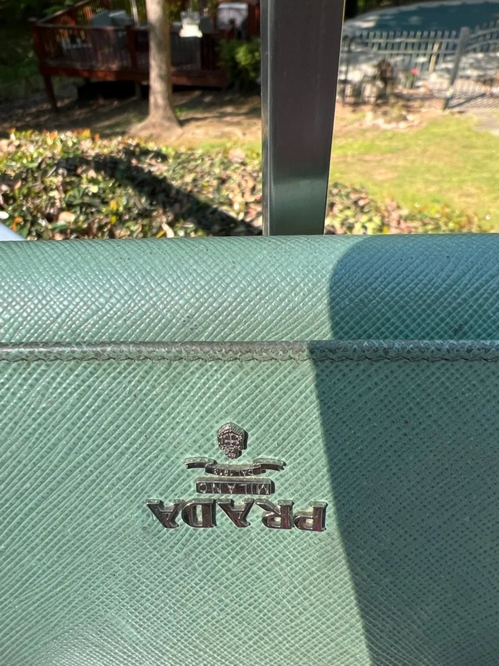 Prada Saffiano Leather Clutch in Mint Green with Silver Chain insert - Picture 9 of 17